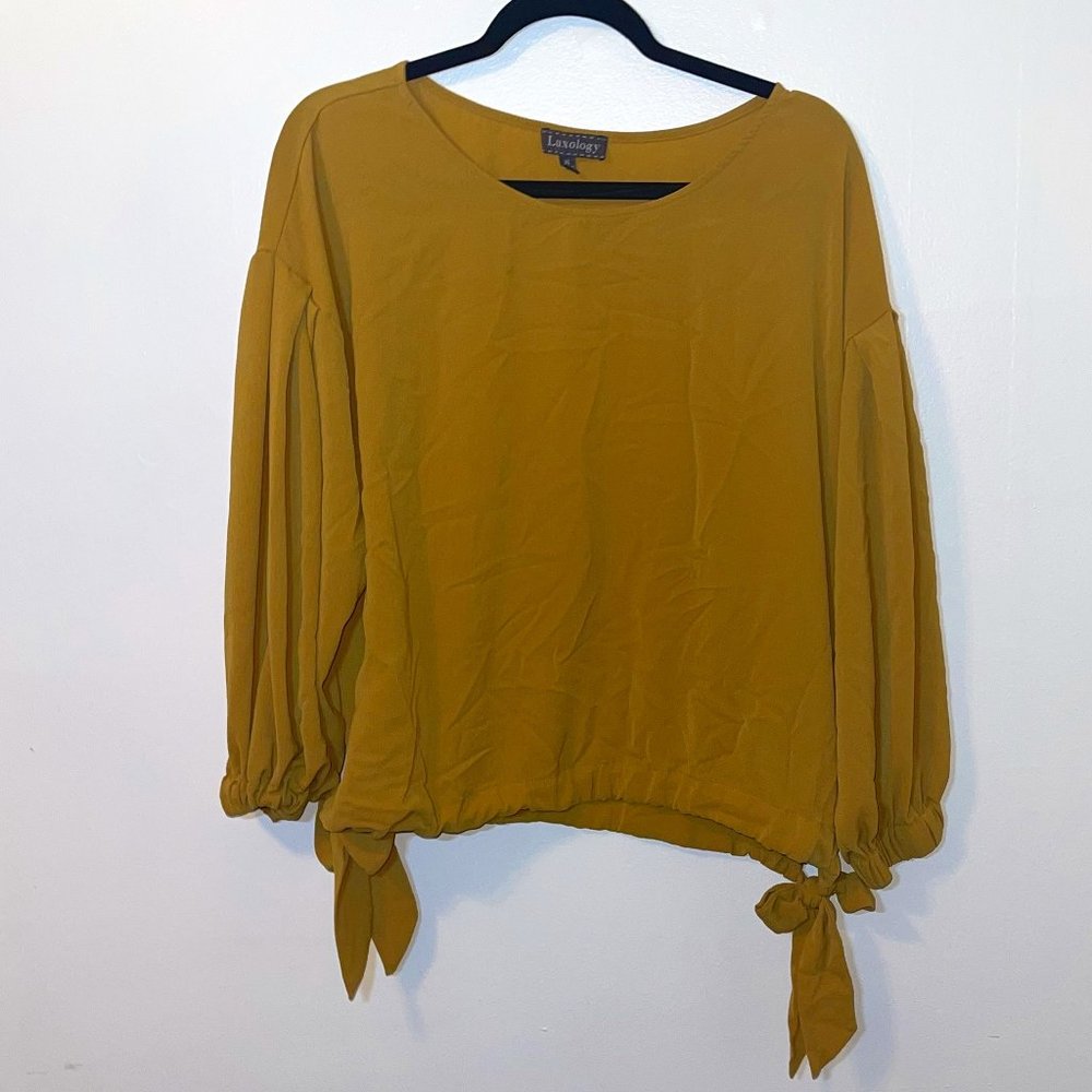 Luxology 3/4 puff sleeve blouse in Mustard, XL